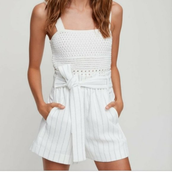 Aritzia Wilfred Striped Linen Paperbag Shorts Sz 0 - Picture 1 of 9